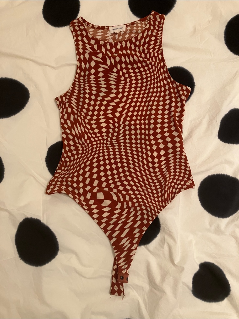 Sleeveless Open Back Red Geometric Bodysuit